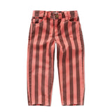 Straight denim pants stripes red