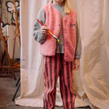 Straight denim pants stripes red